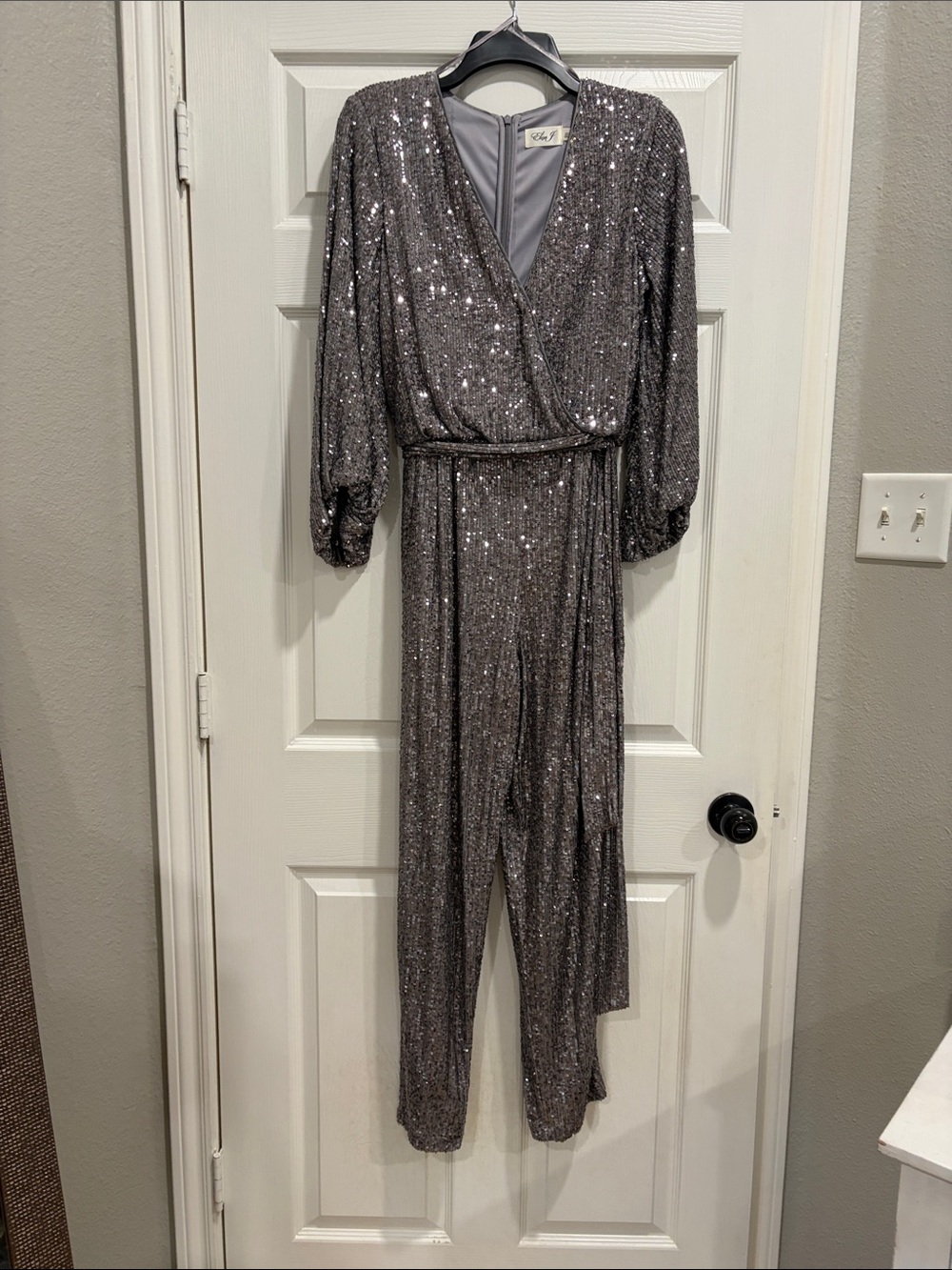 Eliza J Silver Sequin Wrap Jumpsuit